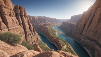 outdoors,sky,day,water,tree,blue sky,no humans,grass,nature,scenery,forest,mountain,bridge,river,landscape,lake,cliff,cloud,ocean,rock,fantasy,sand,sun,horizon,desert