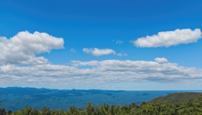 outdoors,sky,day,cloud,water,tree,blue sky,no humans,ocean,cloudy sky,grass,nature,scenery,forest,mountain,horizon,field,summer,landscape,mountainous horizon,hill