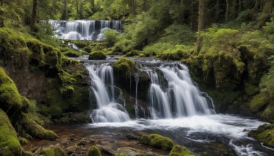 outdoors,water,tree,no humans,nature,scenery,forest,rock,ruins,river,waterfall,moss,day,sunlight,landscape,stream