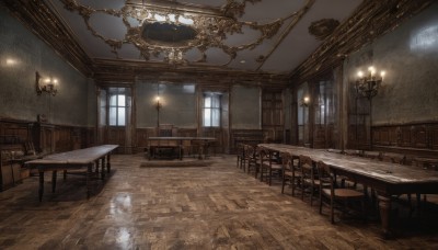 day,indoors,cup,book,no humans,window,chair,table,sunlight,scenery,reflection,wooden floor,door,bookshelf,light,lamp,candle,stool,ceiling,carpet,candlestand,ceiling light,rug,reflective floor,chandelier,wooden table,fireplace,wooden chair,chain,painting (object),cabinet