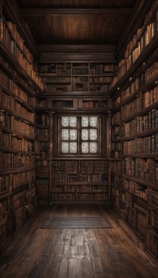 indoors,book,no humans,window,sunlight,scenery,wooden floor,stairs,bookshelf,library,ceiling,ladder,reflective floor,solo,chair,reflection,fantasy,door,candle