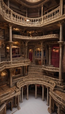 indoors,no humans,window,scenery,lantern,stairs,door,railing,bookshelf,lamp,candle,architecture,pillar,library,ceiling,arch,chandelier,light,bridge,candlestand,column