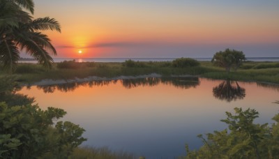 outdoors,sky,cloud,water,tree,no humans,ocean,beach,sunlight,grass,plant,nature,scenery,forest,reflection,sunset,palm tree,sun,horizon,river,evening,lake,shore,orange sky