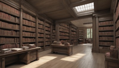 day,indoors,book,no humans,window,shadow,chair,table,sunlight,scenery,desk,light rays,wooden floor,open book,bookshelf,shelf,book stack,library,ladder,lamp,candlestand