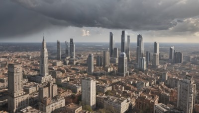 outdoors,sky,day,cloud,water,tree,no humans,ocean,cloudy sky,building,scenery,city,horizon,cityscape,skyscraper,landscape,sunlight,light rays,sunbeam