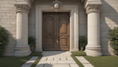 outdoors,day,no humans,shadow,sunlight,grass,plant,scenery,stairs,door,bush,shade,wall,pillar,arch,column,architecture,path,gate