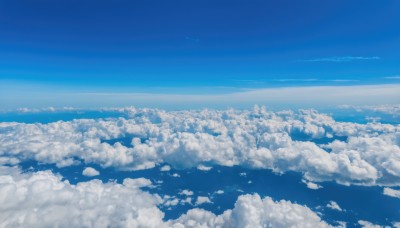 monochrome,outdoors,sky,day,cloud,blue sky,no humans,ocean,cloudy sky,scenery,blue theme,city,horizon,cityscape,landscape,above clouds,water