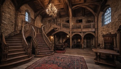 day,indoors,dutch angle,no humans,window,chair,table,sunlight,scenery,wooden floor,stairs,fantasy,door,railing,candle,architecture,pillar,ceiling,carpet,church,arch,candlestand,rug,chandelier,throne,statue,column,fireplace