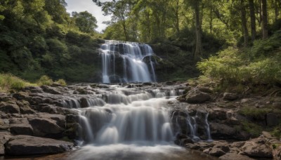 outdoors,sky,day,water,tree,no humans,grass,nature,scenery,forest,rock,river,waterfall,landscape,stream,cloud,sunlight,bush