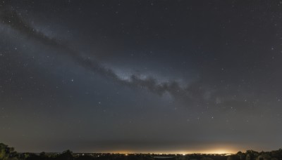 outdoors,sky,cloud,tree,no humans,night,star (sky),nature,night sky,scenery,starry sky,sunset,horizon,landscape,city lights,star (symbol)