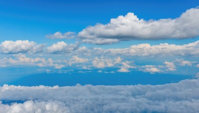 outdoors,sky,day,cloud,blue sky,no humans,cloudy sky,scenery,blue theme,above clouds,monochrome,horizon