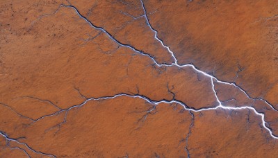 no humans,traditional media,scenery,orange background,crack,orange theme,outdoors,sky,cloud,pokemon (creature),electricity,lightning