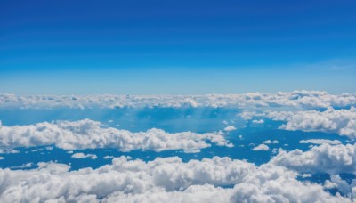 monochrome,outdoors,sky,day,cloud,blue sky,no humans,cloudy sky,scenery,blue theme,above clouds