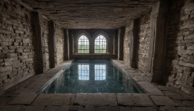 day,indoors,water,no humans,window,sunlight,scenery,stairs,door,wall,ruins,brick wall,arch,hallway,stone wall,brick