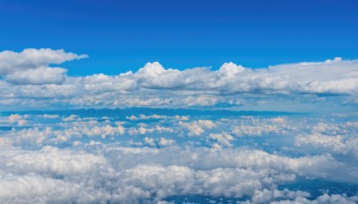 outdoors,sky,day,cloud,blue sky,no humans,cloudy sky,scenery,blue theme,horizon,landscape,above clouds,monochrome,ocean,reflection