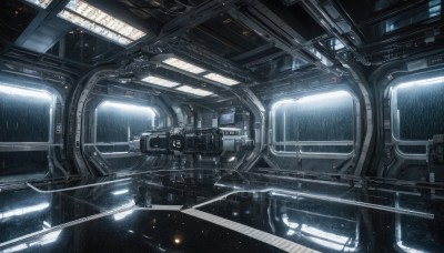 no humans,scenery,science fiction,realistic,space,spacecraft,cockpit,indoors,machinery,light,cable,monitor