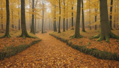 outdoors,day,tree,no humans,leaf,sunlight,grass,nature,scenery,forest,autumn leaves,autumn,orange theme,sunset,road,bush,path