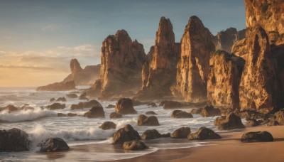 outdoors,sky,day,cloud,water,blue sky,no humans,ocean,beach,cloudy sky,scenery,sunset,rock,mountain,sand,horizon,shore,landscape,desert