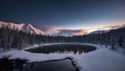 outdoors,sky,cloud,water,tree,no humans,night,star (sky),nature,night sky,scenery,snow,forest,starry sky,reflection,mountain,winter,bare tree,landscape,lake,pine tree,cloudy sky,sunset,road,river