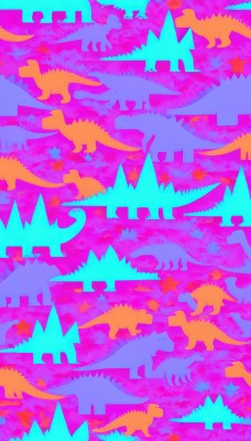 solo,star (symbol),no humans,monster,dragon,silhouette,pink theme,colorful,abstract,multiple girls,lying,horns,teeth,6+girls,dog,blue theme,giant,limited palette,flat color,wolf