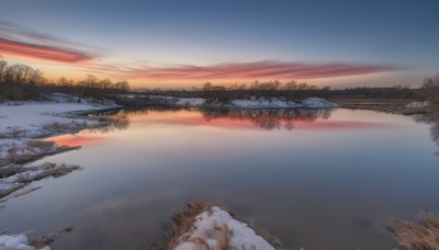 outdoors,sky,cloud,water,tree,no humans,grass,star (sky),nature,scenery,snow,forest,reflection,sunset,rock,mountain,horizon,river,evening,landscape,lake,gradient sky,orange sky,reflective water,night,night sky,starry sky