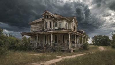 outdoors,sky,day,cloud,tree,no humans,window,cloudy sky,grass,building,nature,scenery,forest,road,bush,house,path,plant,door,ruins