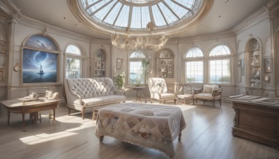 sky,day,cloud,indoors,tree,cup,pillow,book,no humans,window,shadow,chair,moon,table,sunlight,plant,curtains,scenery,couch,plate,teacup,wooden floor,open book,clock,bookshelf,potted plant,lamp,teapot,cushion,saucer,vase,picture frame,armchair,painting (object),carpet,candlestand,rug,cabinet,chandelier,globe,phonograph,hat,flower,bed,witch hat,night,star (sky),night sky,broom,reflection,mirror,stairs,candle